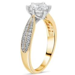 9ct Yellow Gold Cubic Zirconia Solitaire & Pav&eacute; Cubic Zirconia Dress Ring