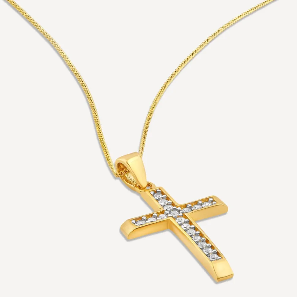 9ct Yellow Gold Cubic Zirconia Channel Set Cross Pendant