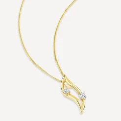 9ct Yellow Gold Cubic Zirconia Open Wave Pendant