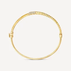 9ct Yellow Gold Cubic Zirconia Edge Ribbed Twist Bangle