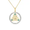 14ct Yellow Gold Diamond & Emerald Trinity Knot Round Pendant
