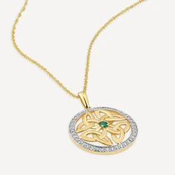 14ct Yellow Gold Diamond & Emerald Trinity Knot Pendant