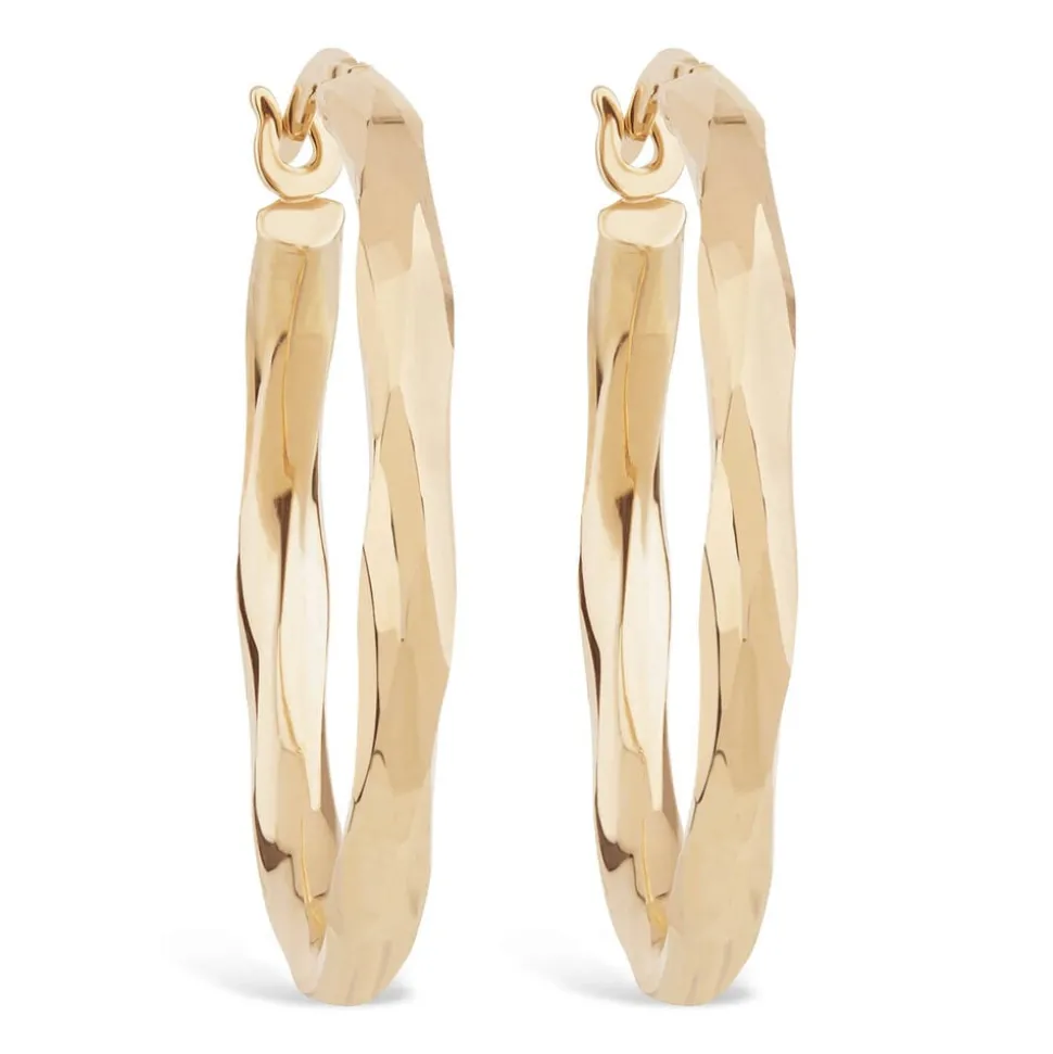9ct Yellow Gold Diamond Cut Creole Hoop Earrings