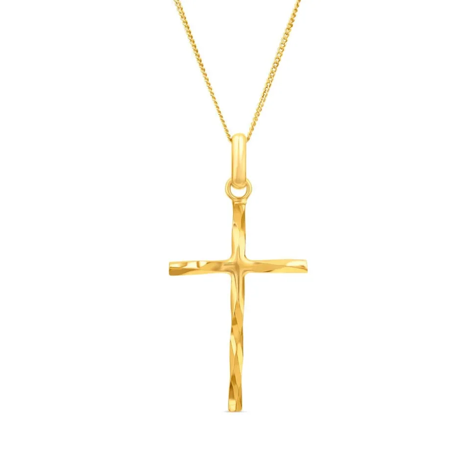 9ct Yellow Gold Diamond Cut Cross Pendant
