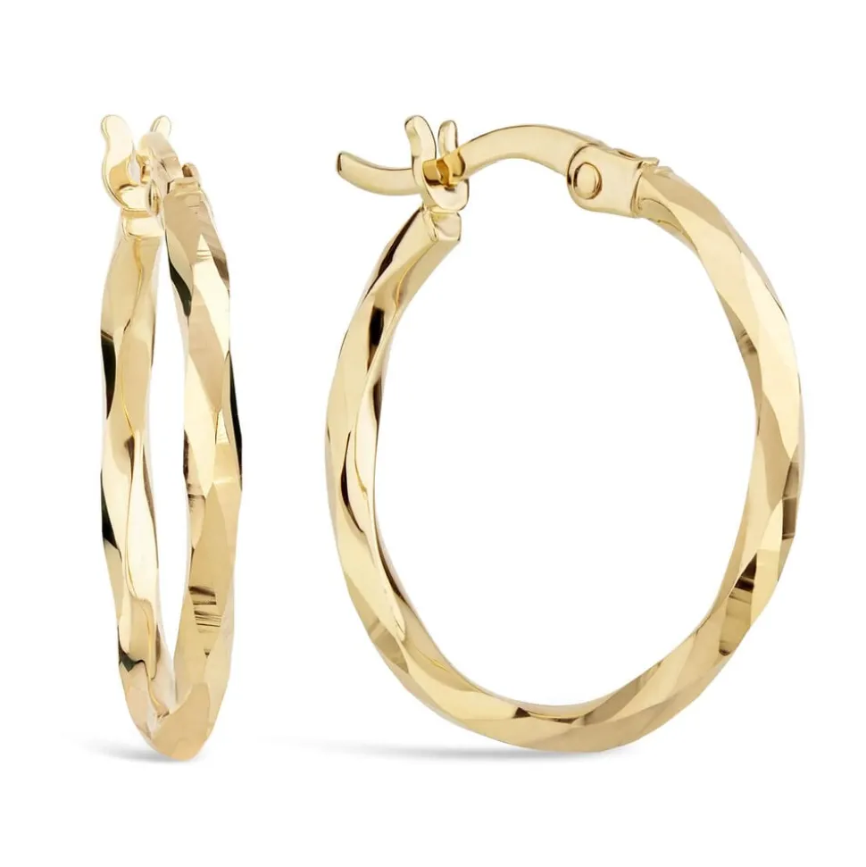 9ct Yellow Gold Diamond Cut Creole Small Hoop Earrings
