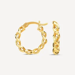 9ct Yellow Gold Diamond Cut Woven Twist Creole Hoop Earrings
