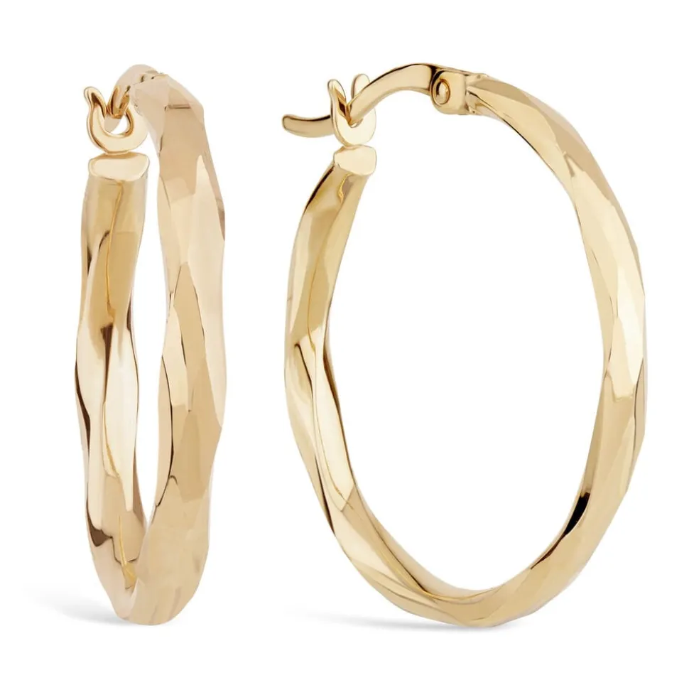 9ct Yellow Gold Diamond Cut Creole Hoop Earrings