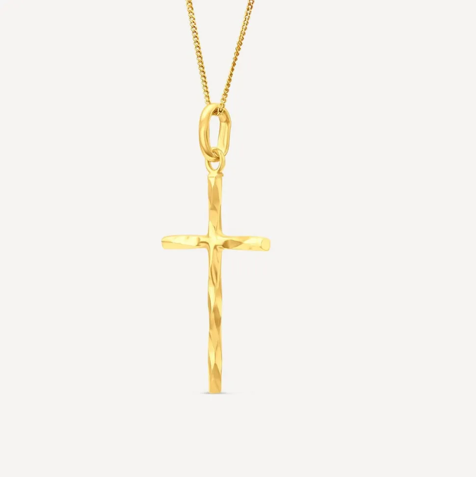 9ct Yellow Gold Diamond Cut Cross Pendant