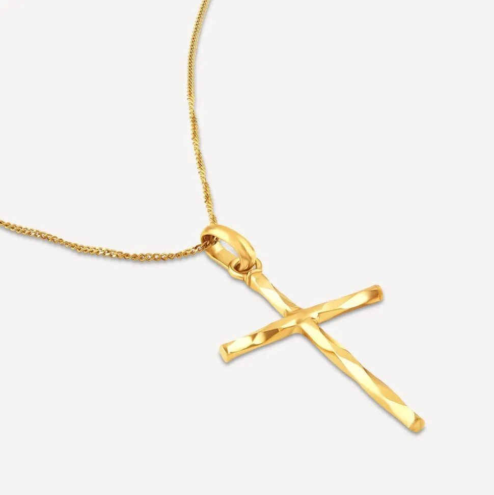 9ct Yellow Gold Diamond Cut Cross Pendant
