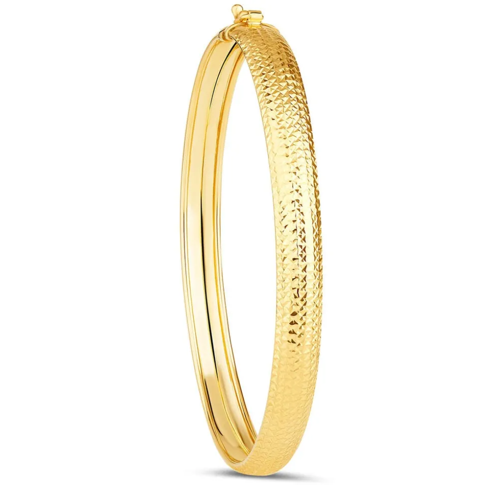 9ct Yellow Gold Diamond Cut Textured Cuff Bangle