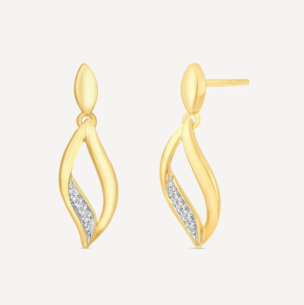 9ct Yellow Gold Diamond Flame Drop Earrings