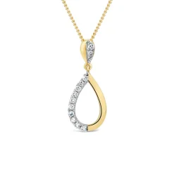 9ct Yellow Gold Diamond Set 0.08ct Open Teardrop Pendant