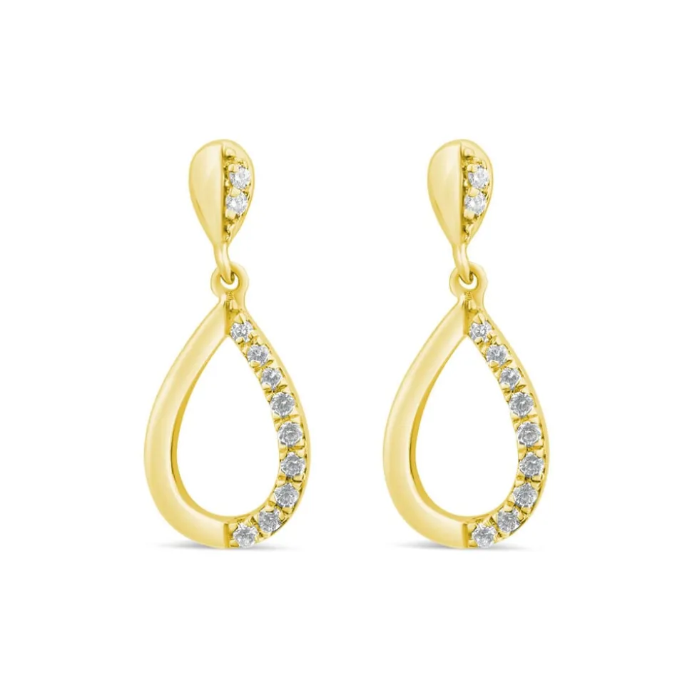 9ct Yellow Gold Diamond Set Open Teardrop Earrings