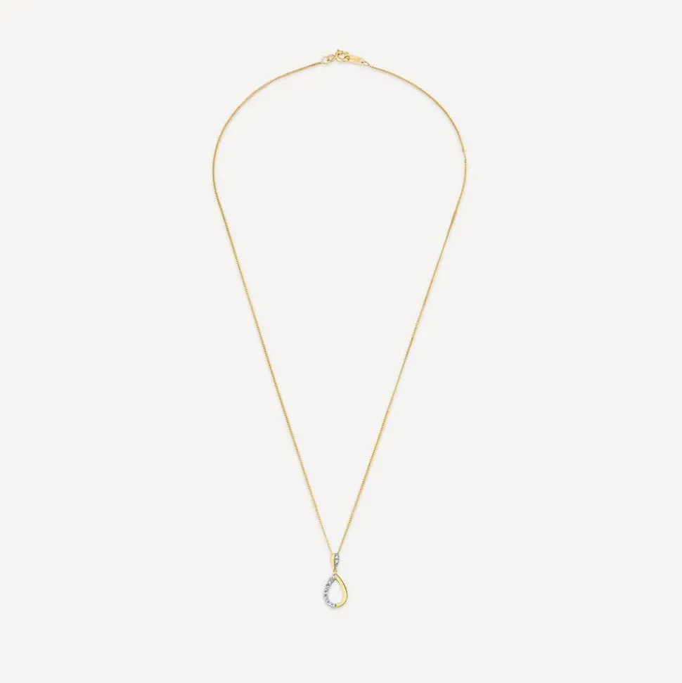9ct Yellow Gold Diamond Set 0.08ct Open Teardrop Pendant