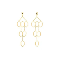 9ct Yellow Gold Diamond Shaped Links Chandelier Drop Earrings