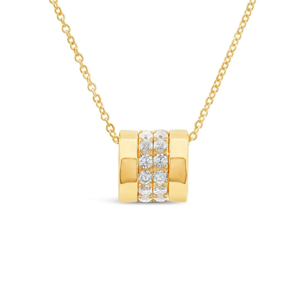 9ct Yellow Gold Double Row Cubic Zirconia Barrel Pendant
