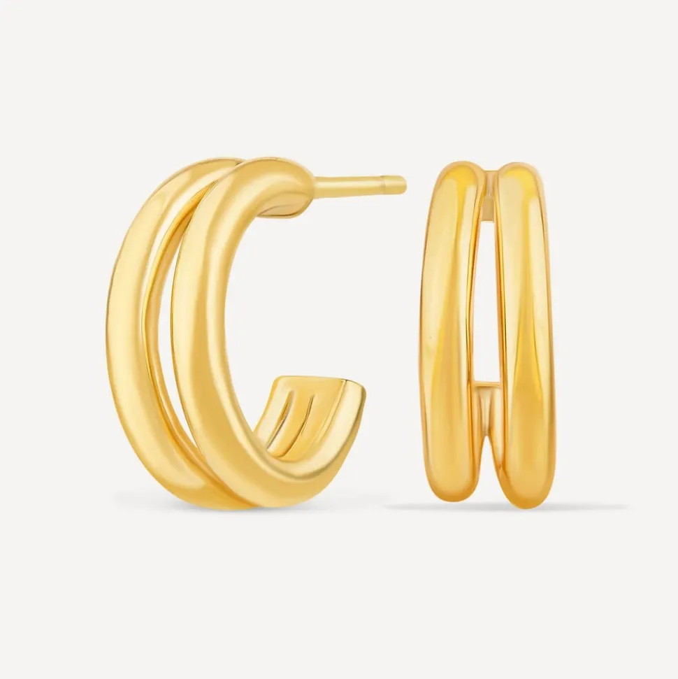 9ct Yellow Gold Double Row Half Hoop Earrings