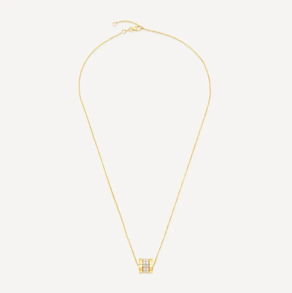 9ct Yellow Gold Double Row Cubic Zirconia Barrel Pendant