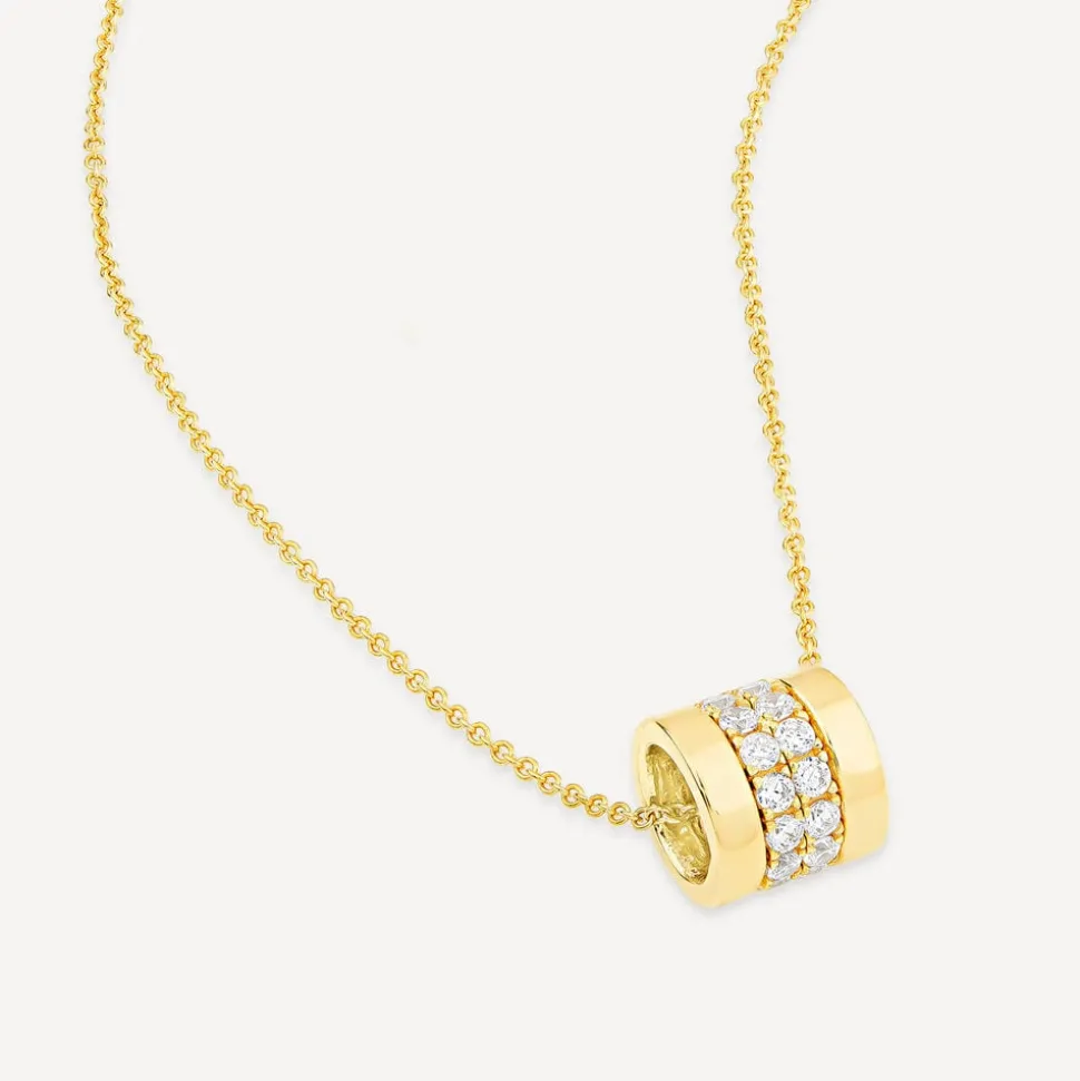 9ct Yellow Gold Double Row Cubic Zirconia Barrel Pendant