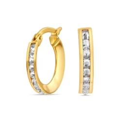 9ct Yellow Gold Double Sided Cubic Zirconia Hoop Earrings