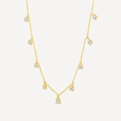 9ct Yellow Gold Droplet Cubic Zirconia Necklet