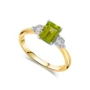 9ct Yellow Gold Emerald Cut Peridot 0.12ct Diamond Sides Ring