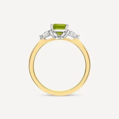 9ct Yellow Gold Emerald Cut Peridot 0.12ct Diamond Sides Ring