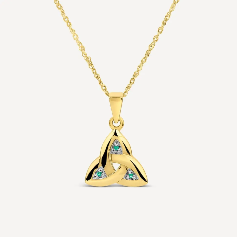 14ct Yellow Gold Emerald Trinity Knot Pendant