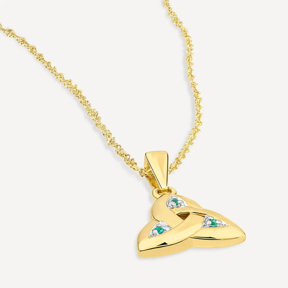 14ct Yellow Gold Emerald Trinity Knot Pendant