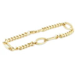 9ct Yellow Gold Fancy Curb Double Oval Link Ladies Bracelet