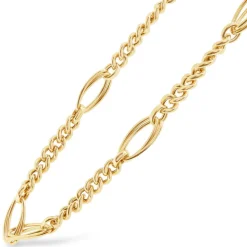 9ct Yellow Gold Fancy Curb Double Oval Link Ladies Necklace