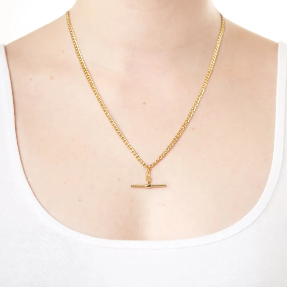 9ct Yellow Gold Flat Curb Link T-Bar Necklet