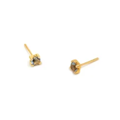 9ct Yellow Gold Four Claw Set Aqua Blue Cubic Zirconia Stud Earrings