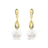 9ct Yellow Gold Freshwater Pearl & Diamond Set Drop Earrings