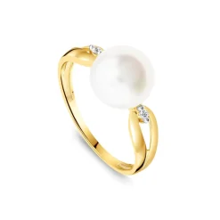 9ct Yellow Gold Freshwater Pearl & 0.015ct Diamond Open Shoulders Ring