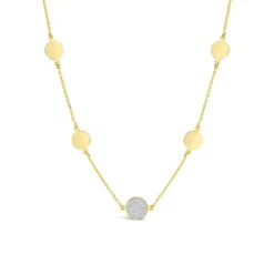 9ct Yellow Gold Glitter & Polished Round Disc Chain Necklet