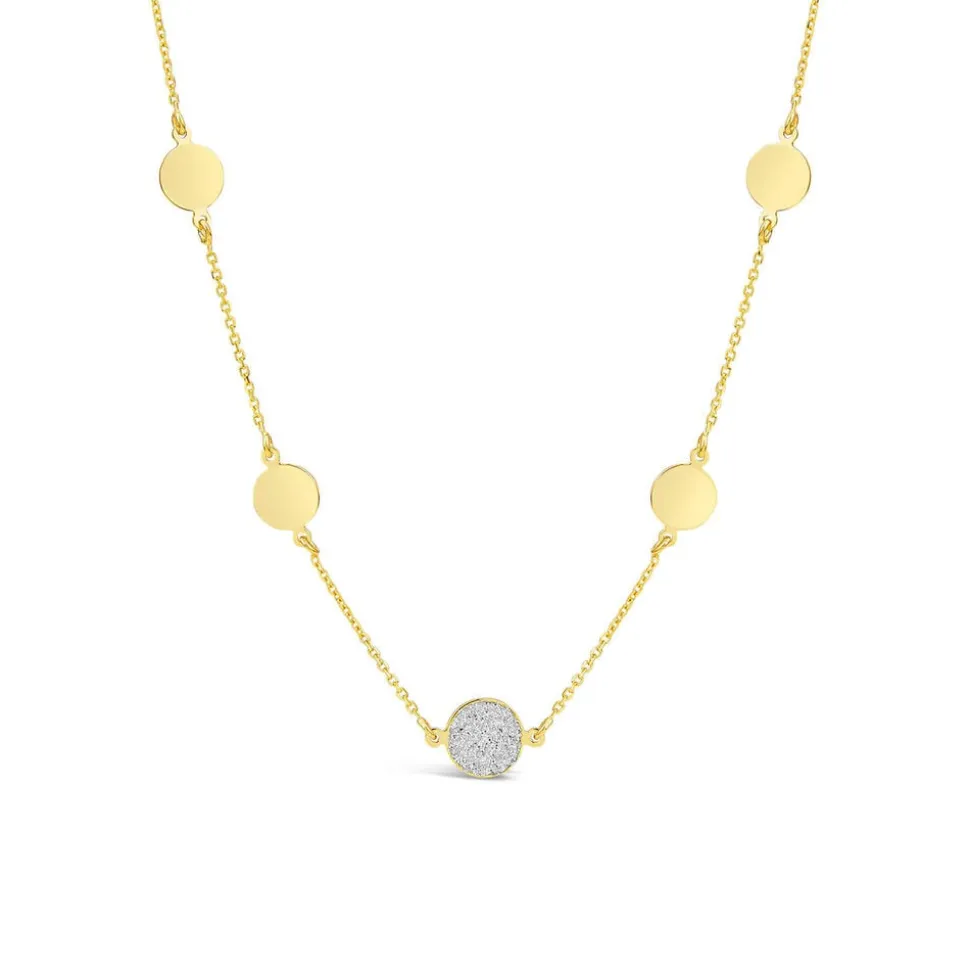 9ct Yellow Gold Glitter & Polished Round Disc Chain Necklet