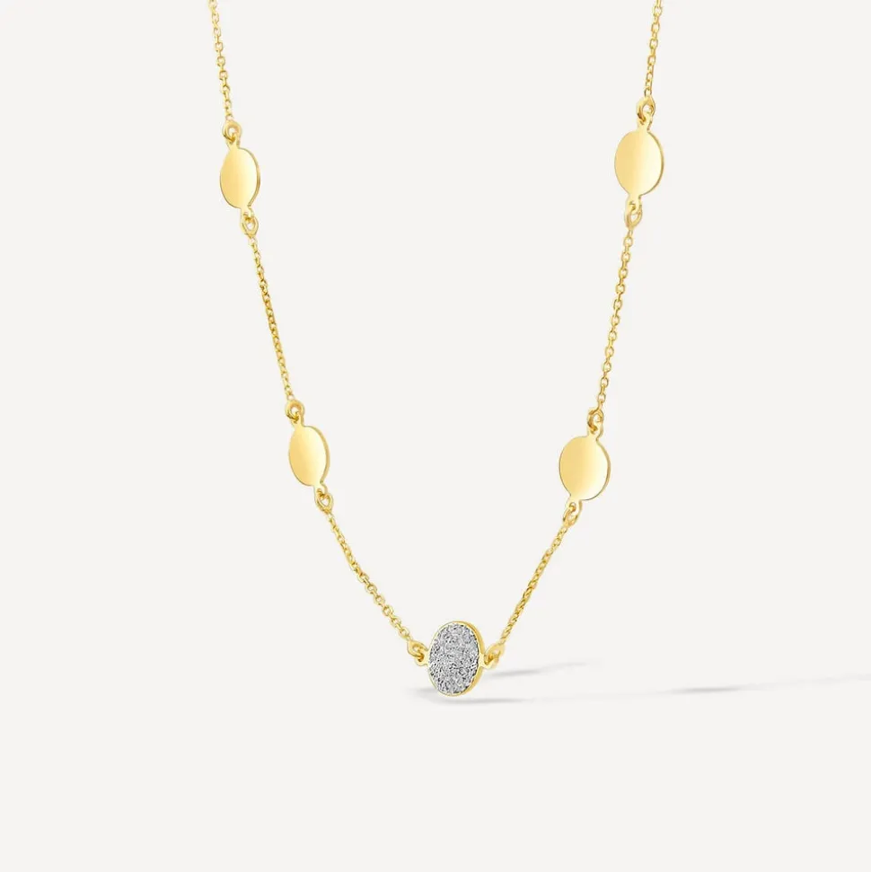 9ct Yellow Gold Glitter & Polished Round Disc Chain Necklet