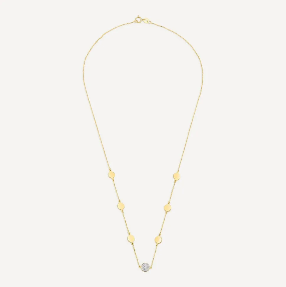 9ct Yellow Gold Glitter & Polished Round Disc Chain Necklet