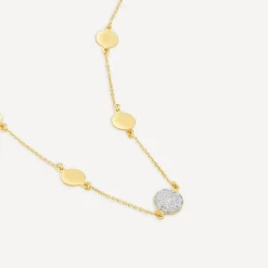 9ct Yellow Gold Glitter & Polished Round Disc Chain Necklet