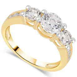 9ct Yellow Gold Graduated Three Stone Cubic Zirconia With Cubic Zirconia Chain Shoulders Ring