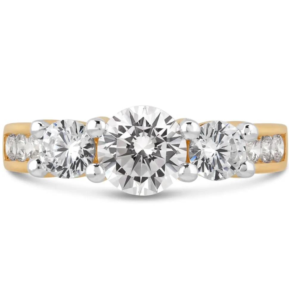 9ct Yellow Gold Graduated Three Stone Cubic Zirconia With Cubic Zirconia Chain Shoulders Ring