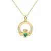 9ct Yellow Gold Green Cubic Zirconia Heart Claddagh Pendant