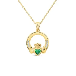 9ct Yellow Gold Green Cubic Zirconia Heart Claddagh Pendant