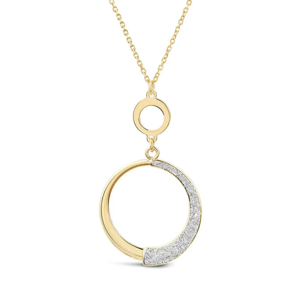 9ct Yellow Gold Half Glitter & Polished Circle Pendant