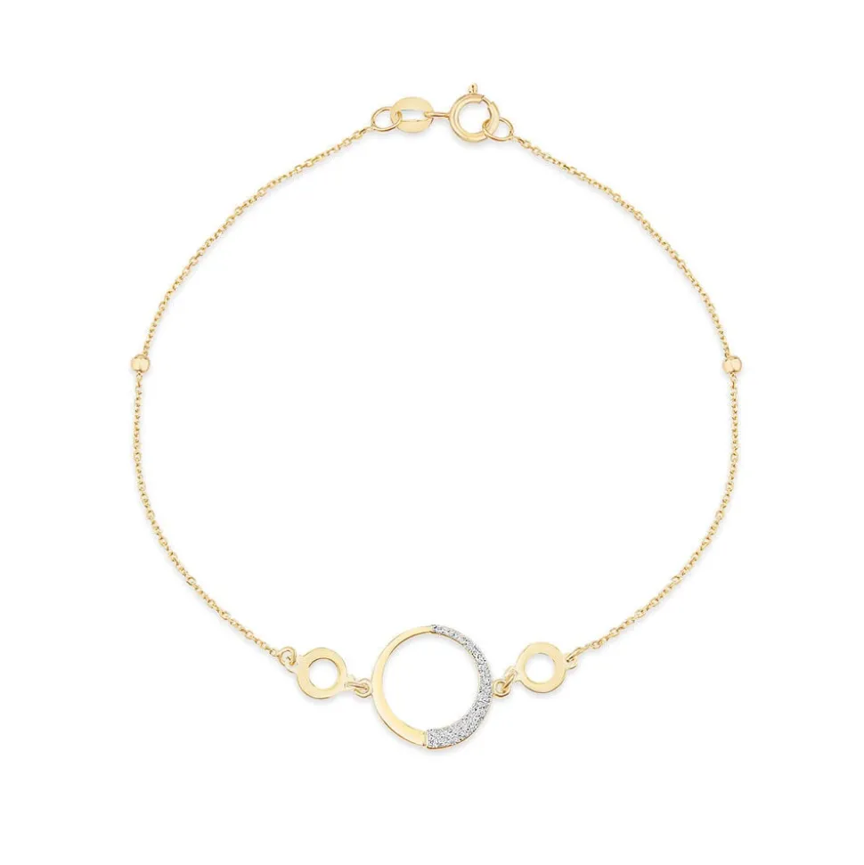 9ct Yellow Gold Half Glitter & Polished Circle Chain Bead Bracelet