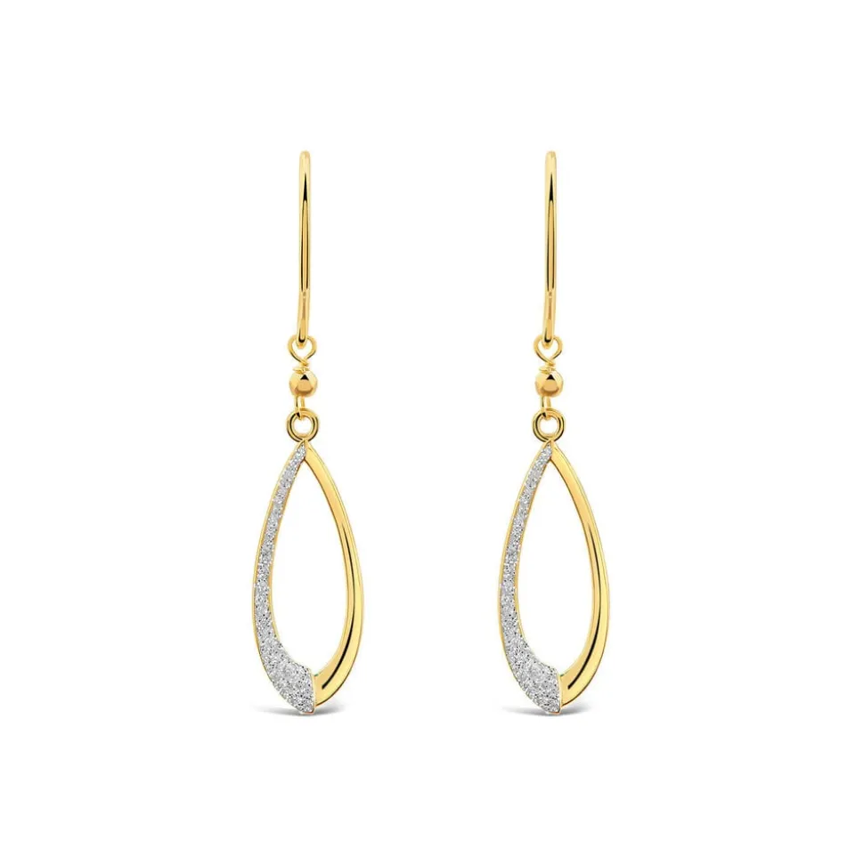 9ct Yellow Gold Half Glitter & Polished Pear Shaped Drop Earrings