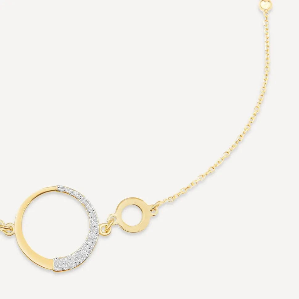 9ct Yellow Gold Half Glitter & Polished Circle Chain Bead Bracelet