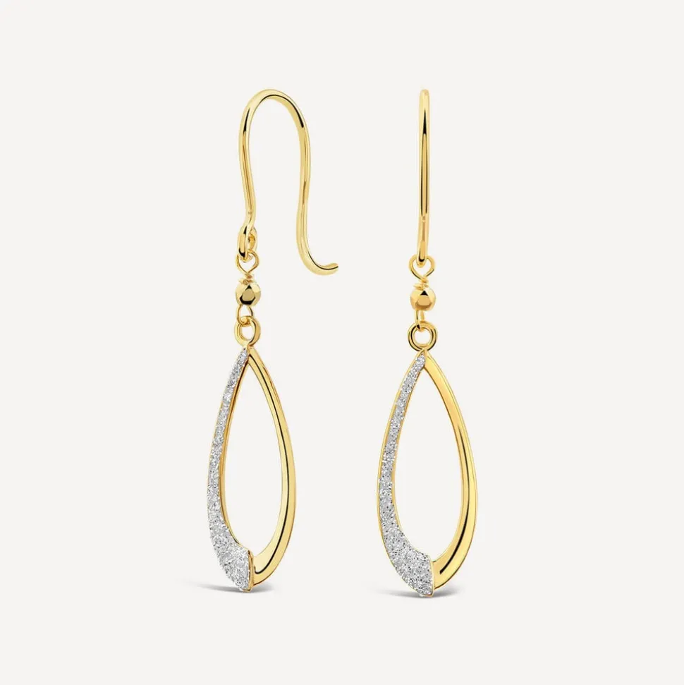 9ct Yellow Gold Half Glitter & Polished Pear Shaped Drop Earrings