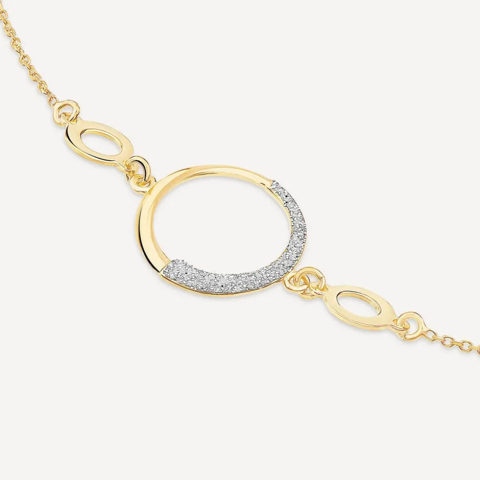 9ct Yellow Gold Half Glitter & Polished Circle Chain Bead Bracelet